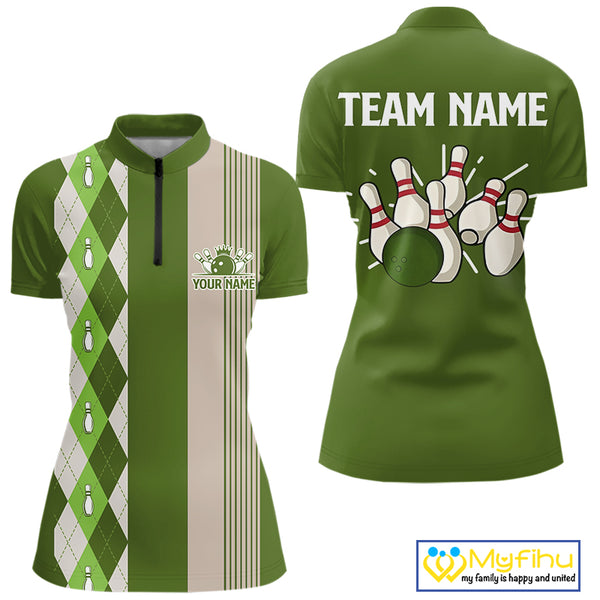 Retro Green argyle pattern Bowling shirts For Women custom bowling team jerseys Bowler Outfits NQS10152