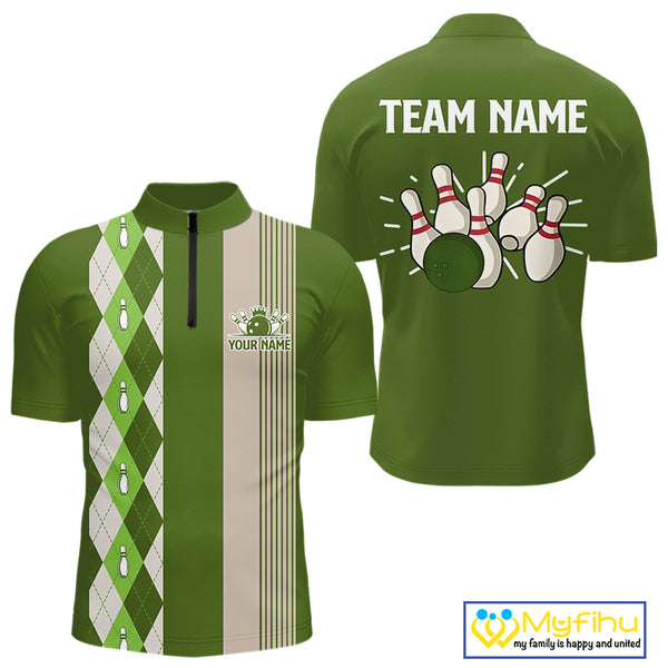 Retro Green argyle pattern Bowling shirts For Men custom bowling team jerseys Bowler Outfits NQS10152