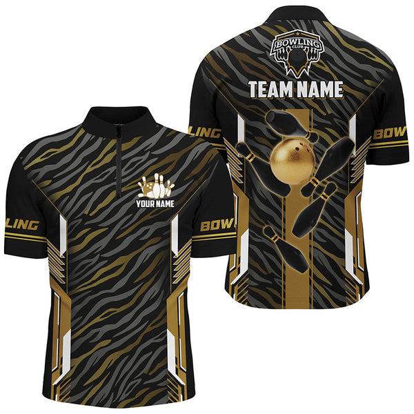 Black And Gold zebra pattern Bowling Shirts For Men, Personalized Bowling Team Jerseys Bowler Outfit NQS8300