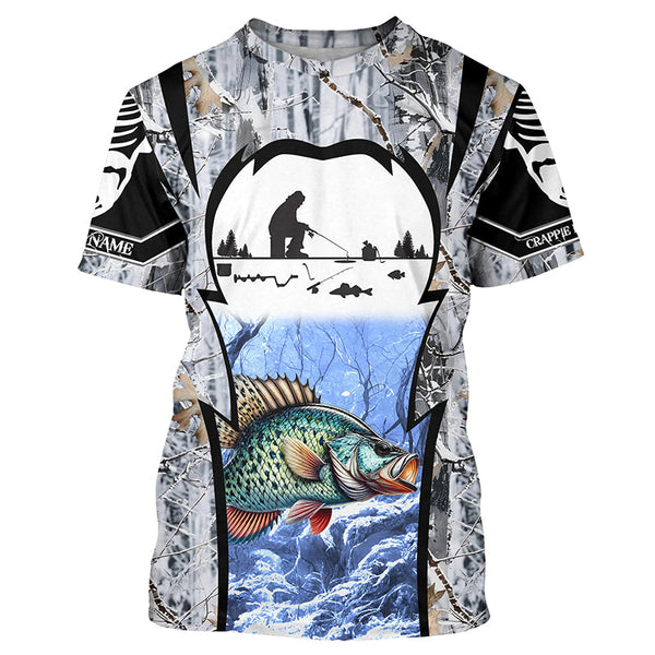 Winter crappie Ice fishing camo Customize name Performance Long Sleeve fishing shirts for men, women NQS1012