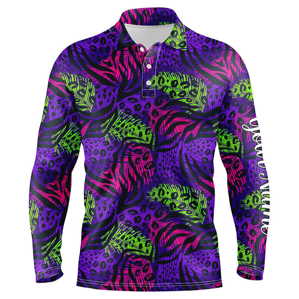 Mens golf polo upf shirts with colorful purple tropical background custom team golf polo shirts NQS4160