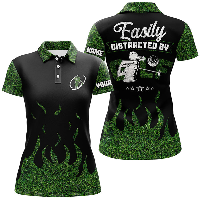 Black Green grass Women golf polos shirt custom Easily distracted by golf, funny golf shirts for women NQS6884