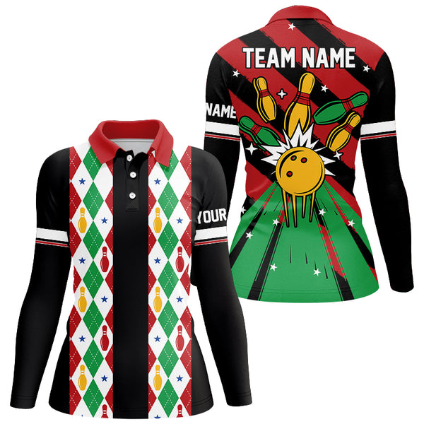 Christmas argyle pattern Bowling Polo, 1/4 zip shirts For Women Custom Xmas Team Bowling Jerseys NQS8985