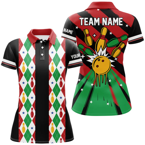 Christmas argyle pattern Bowling Polo, 1/4 zip shirts For Women Custom Xmas Team Bowling Jerseys NQS8985