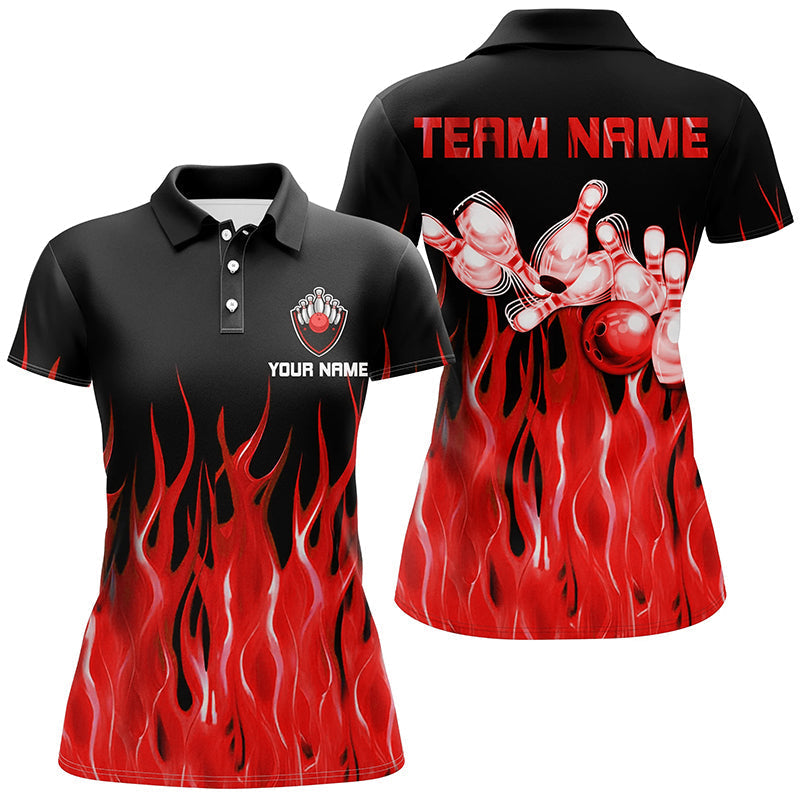 Red flame Womens bowling polo shirt black Bowling Jerseys Personalized Bowling Team Shirts NQS7052
