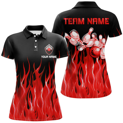 Red flame Womens bowling polo shirt black Bowling Jerseys Personalized Bowling Team Shirts NQS7052