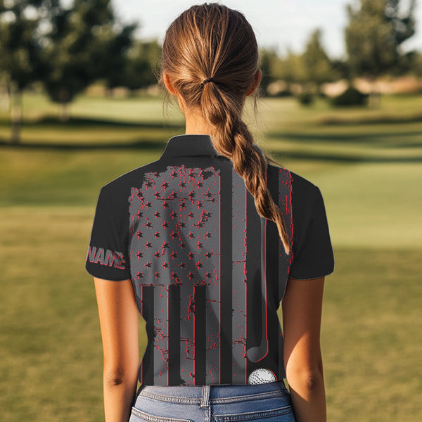 Black and Red American flag Women golf polo shirts Customize patriotic golf shirt for ladies NQS9413