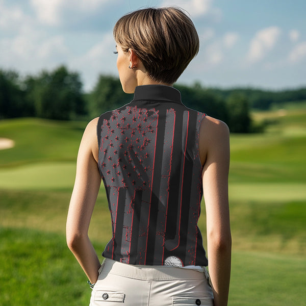 Black and Red American flag Women sleeveless polo shirt Customize patriotic golf shirt for ladies NQS9413