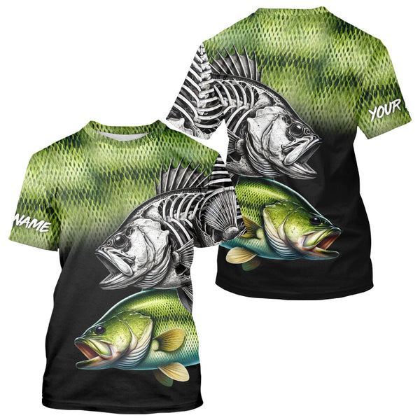 Bass Reaper Skeleton Green scales Custom Long Sleeve Fishing Shirts, Personalized Fishing Gifts NQS9572