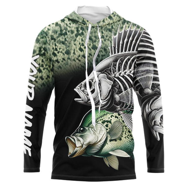 Crappie Reaper Skeleton Green scales Custom Long Sleeve Fishing Shirts, Personalized Fishing Gifts NQS9573