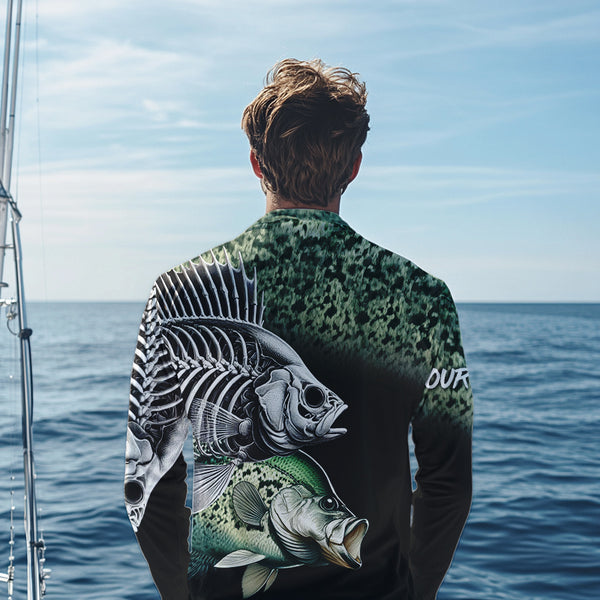 Crappie Reaper Skeleton Green scales Custom Long Sleeve Fishing Shirts, Personalized Fishing Gifts NQS9573