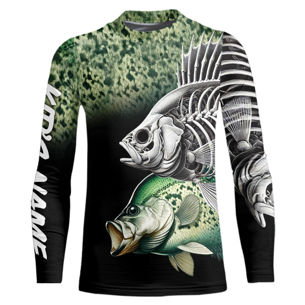 Crappie Reaper Skeleton Green scales Custom Long Sleeve Fishing Shirts, Personalized Fishing Gifts NQS9573