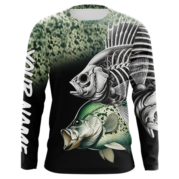 Crappie Reaper Skeleton Green scales Custom Long Sleeve Fishing Shirts, Personalized Fishing Gifts NQS9573