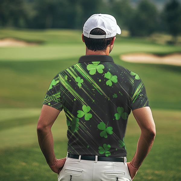 Personalized Black & Green Clover pattern Men golf polo shirts Custom St Patrick Day mens golf wear NQS9574