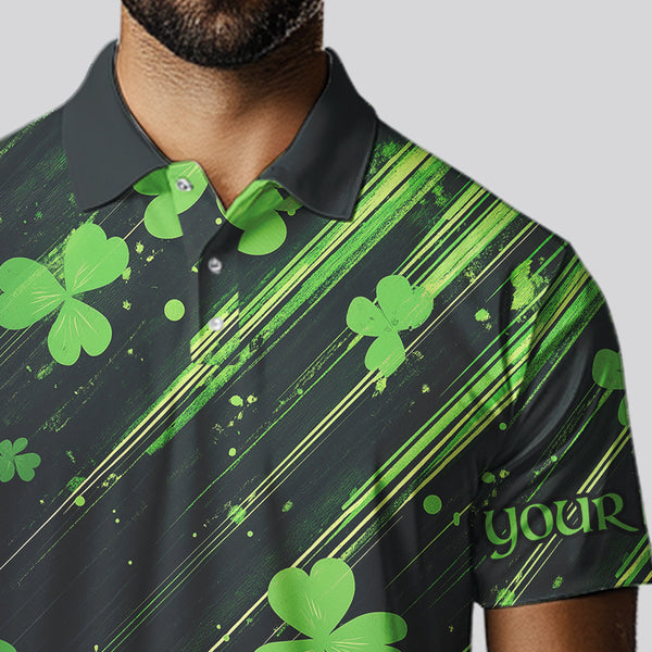 Personalized Black & Green Clover pattern Men golf polo shirts Custom St Patrick Day mens golf wear NQS9574
