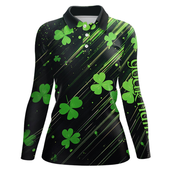Personalized Black & Green Clover pattern Women golf polo shirt Custom St Patrick Day ladies golf wear NQS9574