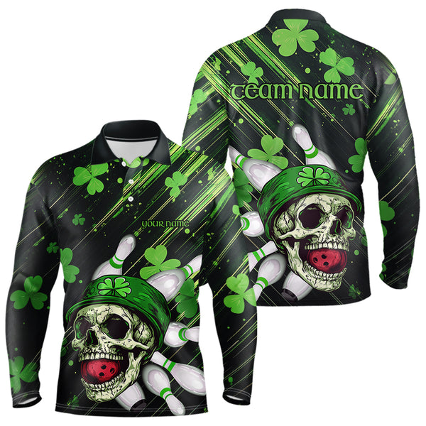 Black and Green Clover Skull Bowling Shirts For Men Custom St Patrick Day Bowling Team Jerseys NQS9575