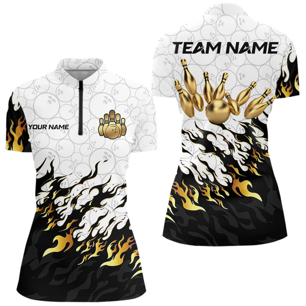 Black and White Camo Bowling Shirts For Women Custom Bowling Team League Jerseys | Gold NQS9576