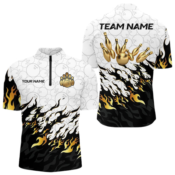 Black and White Camo Bowling Shirts For Men Custom Bowling Team League Jerseys | Gold NQS9576