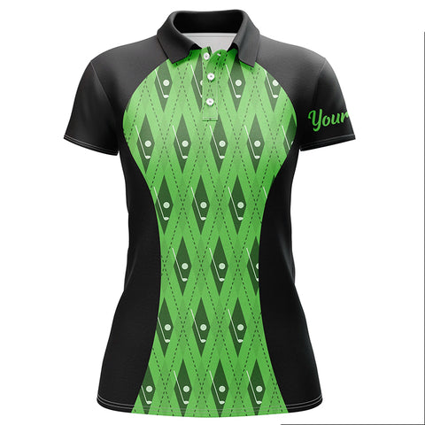 Women golf polo shirt custom black and green argyle pattern golf clubs, team ladies golf tops NQS7312