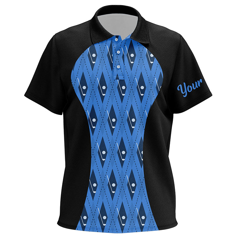 Kid golf polos shirts custom black and blue argyle pattern golf clubs, team golf tops for Kid NQS7313