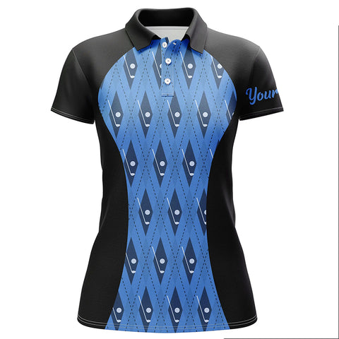 Women golf polo shirt custom black and blue argyle pattern golf clubs, team ladies golf tops NQS7313