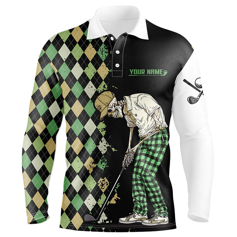 Black Mens golf polo shirts green argyle pattern custom golf skull team golf shirts for men NQS7661