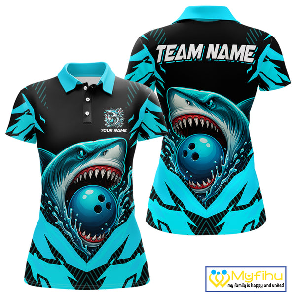 Black and Blue Women bowling shirts Custom Blue Shark bowling team  jerseys, gifts for bowlers NQS9991