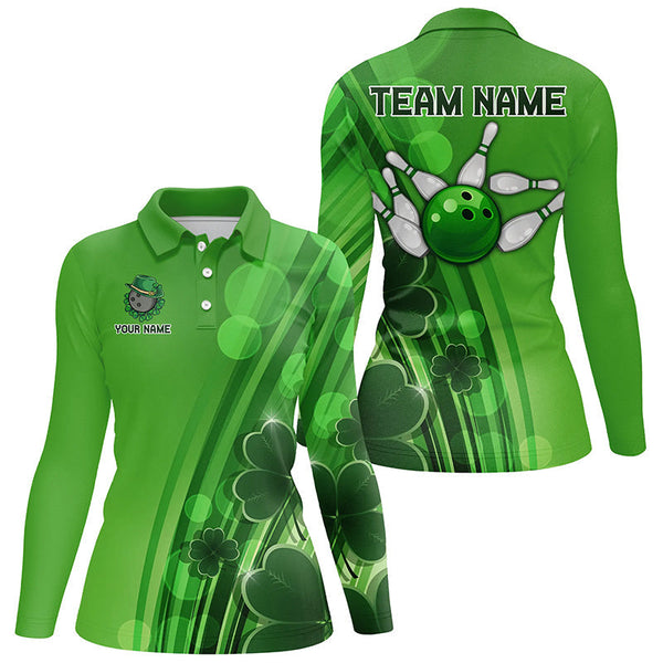 Green clover St Patrick Day bowling shirts for women custom Team bowling jerseys, gifts for bowlers NQS8084