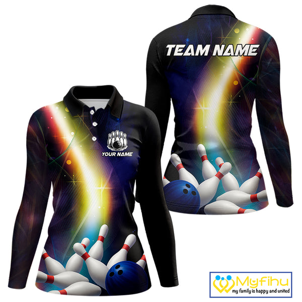 Custom Rainbow Lights Bowling Shirts For Women, Personalized bowling team jersey with name NQS10283