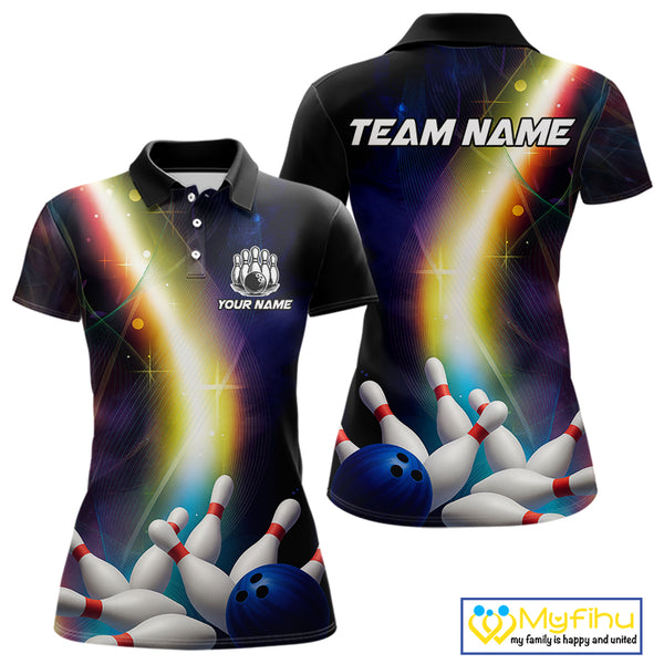 Custom Rainbow Lights Bowling Shirts For Women, Personalized bowling team jersey with name NQS10283