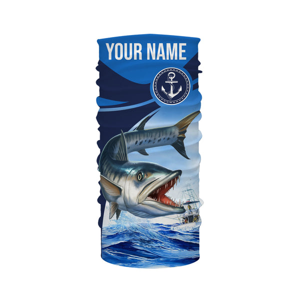 Great barracuda fishing blue sea underwater ocean Custom Name performance long sleeve fishing shirt NQS3779