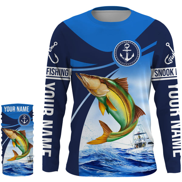 Snook fishing blue sea underwater ocean Custom Name performance long sleeve fishing shirt NQS3781