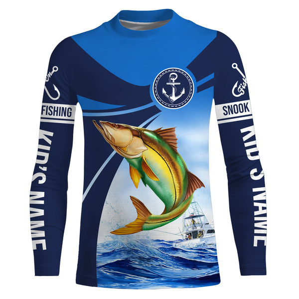 Snook fishing blue sea underwater ocean Custom Name performance long sleeve fishing shirt NQS3781