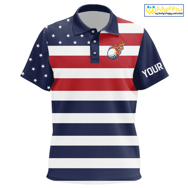 Custom American Flag Golf Polo Shirts For Kid, Personalized Patriotic Kid Golf attire NQS10500