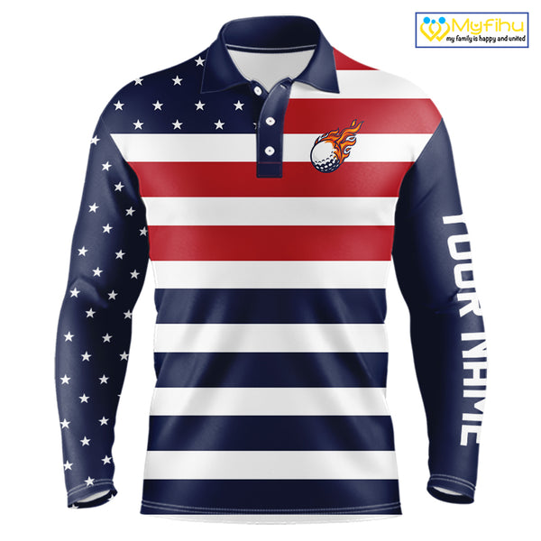 Custom American Flag Golf Polo Shirts For Men, Personalized Patriotic Mens Golf attire NQS10500