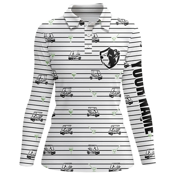 Black and white horizontal stripes custom Women golf polo shirt golf cart pattern ladies golf tops NQS6427