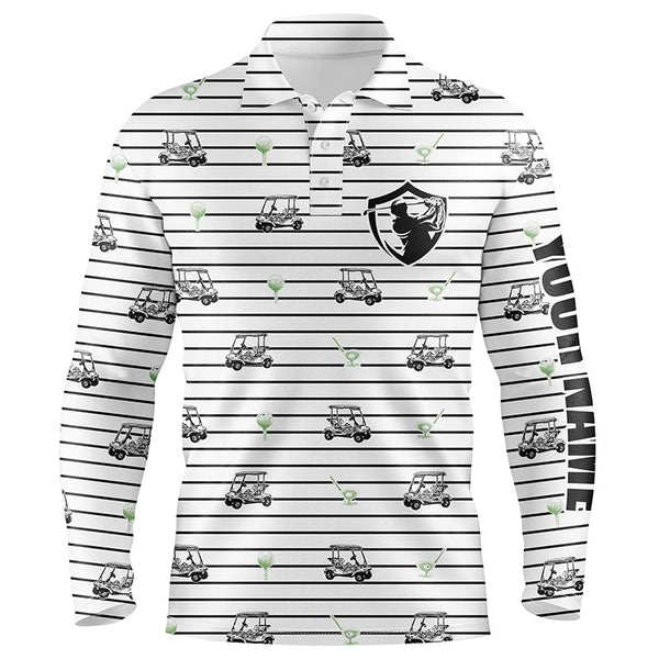 Black and white horizontal stripes custom name Mens golf polo shirt golf cart pattern mens golf wear NQS6427