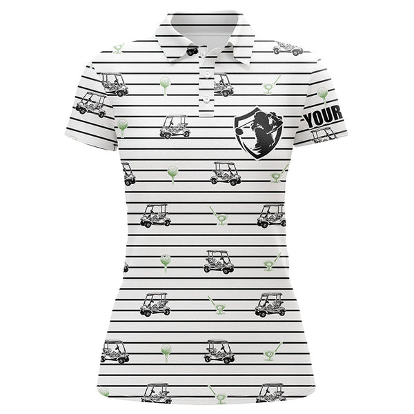 Black and white horizontal stripes custom Women golf polo shirt golf cart pattern ladies golf tops NQS6427