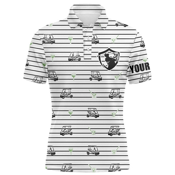 Black and white horizontal stripes custom name Mens golf polo shirt golf cart pattern mens golf wear NQS6427