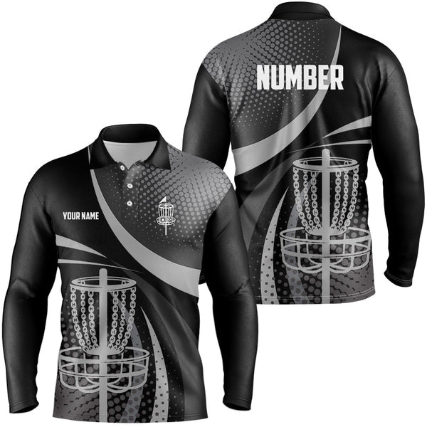 Black and Grey Dot pattern disc golf basket custom Men disc golf polo shirt, disc golf jersey NQS8749