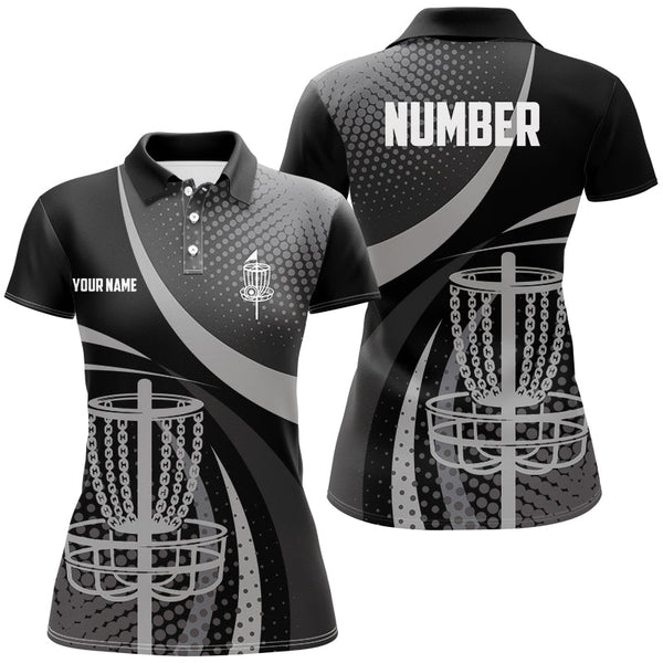 Black Grey Dot pattern disc golf basket custom Womens disc golf polo shirts, disc golf jerseys NQS8749