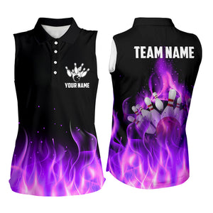 Personalized Bowling sleeveless polo Shirt purple flame Bowling Ball Pins Team bowling jerseys NQS8989