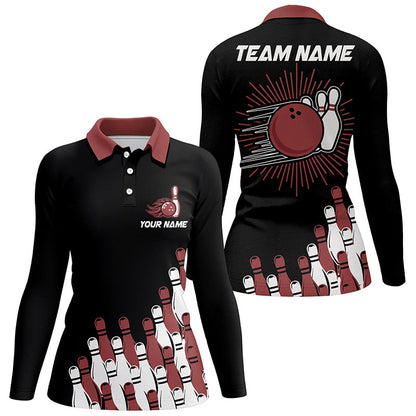 Black retro bowling team shirt custom Women Bowling Polo Shirts, bowling gifts for her | Red NQS7054