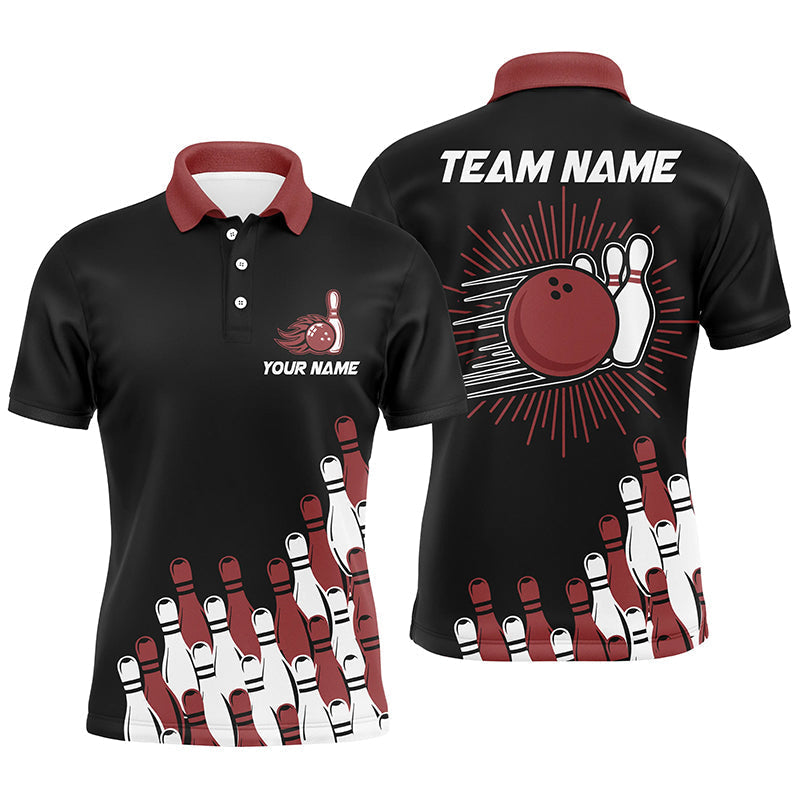 Black retro bowling team shirt custom Men Bowling Polo Shirt, bowling gifts for him | Red NQS7054