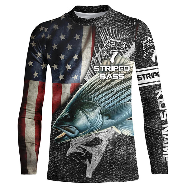 Striped bass fishing Custom American flag patriotic Performance UV protection fishing shirts for men NQS1692