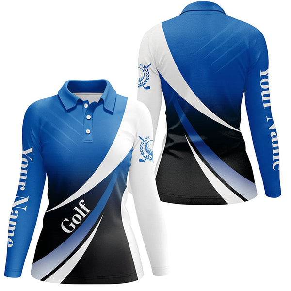 Womens golf polo shirts custom name blue and white golf shirt, tournament golf tops for ladies NQS5518