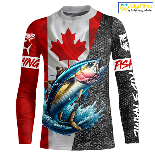 Canadian Flag Tuna Fishing Custom long sleeve performance Fishing Shirts, Tuna Fishing jerseys NQS9967