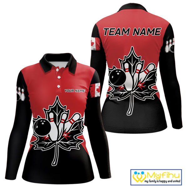 Black and Red maple leaf Women bowling shirts Custom Canadian Flag bowling team  jersey, bowlers gifts NQS9992