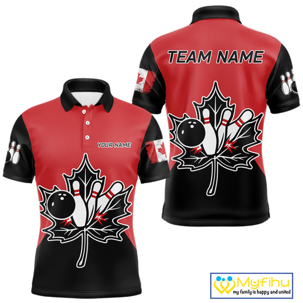 Black and Red maple leaf Mens bowling shirts Custom Canadian Flag bowling team  jerseys, bowlers gifts NQS9992